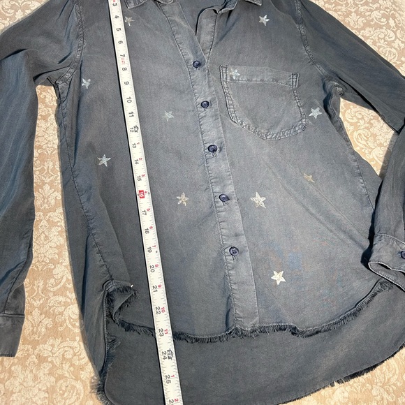 Cloth & Stone ~ Chambray Silver Metallic Stars Button-down  Shirt - Picture 10 of 11